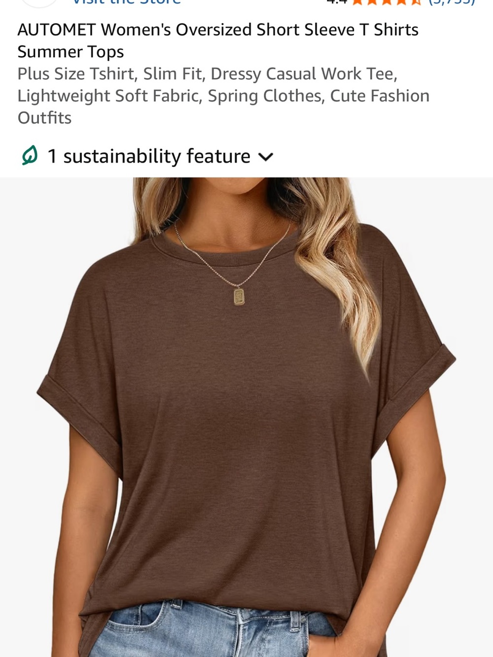 Women's Brown Oversized Short Sleeve Tee